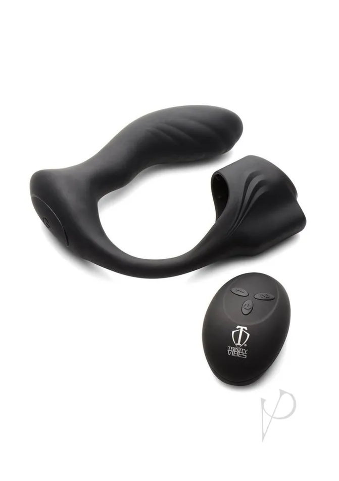Male Sex Toys Trinity Men 7X Silicone Prostate Plug with Ball Stretcher and Remote Control Black Trinity Men