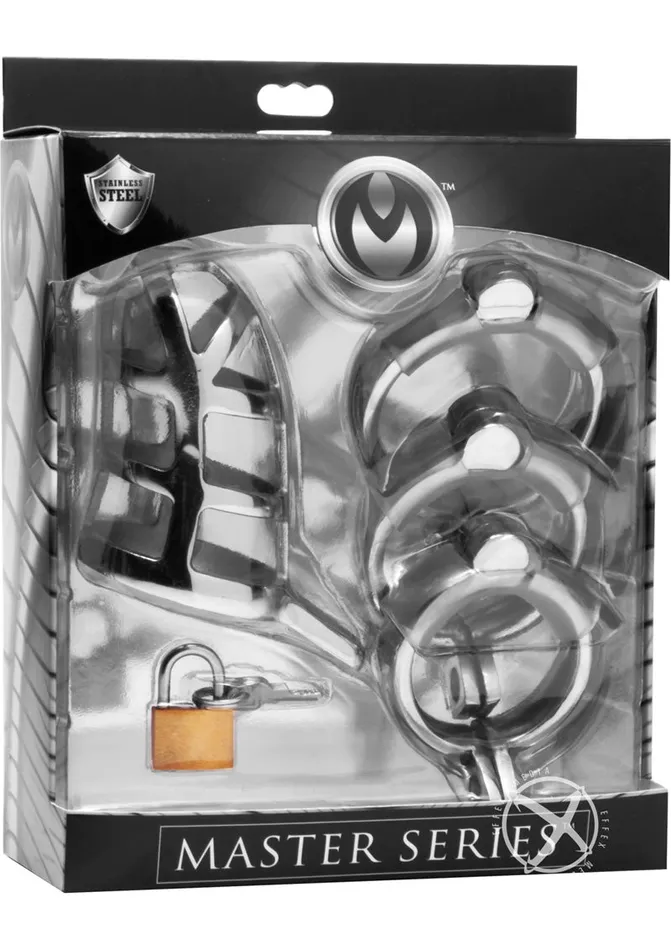 Master Series Detained Stainless Steel Chastity Cage Black Master Series Male Sex Toys Master Series Detained Stainless Steel Chastity Cage Black Master Series Male Sex Toys