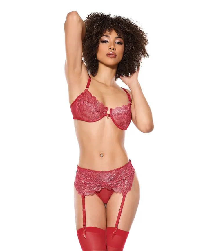 Metallic Stretch Lace Underwire Bra wCrotchless Garter Panty Red SM Coquette Vibrators Metallic Stretch Lace Underwire Bra wCrotchless Garter Panty Red SM Coquette Vibrators