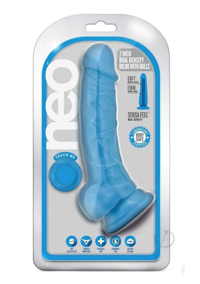 Neo Dildos Neo Dual Density Dildo with Balls 7in Neon Blue
