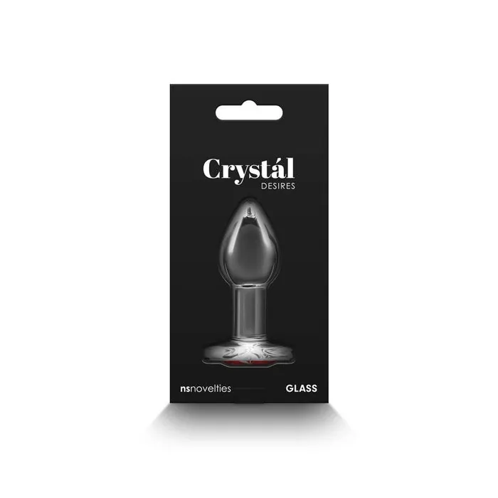 NS Novelties Anal Crystal Desires Clear Medium Butt Plug with Red Heart Gem