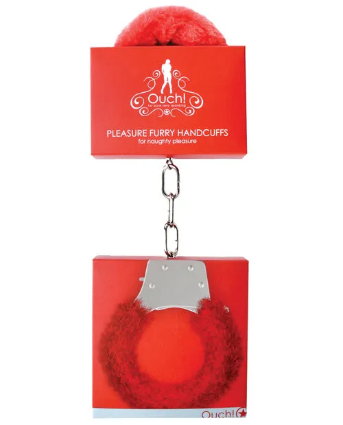 Ouch Vibrators Ouch Pleasure Handcuffs Furry Red