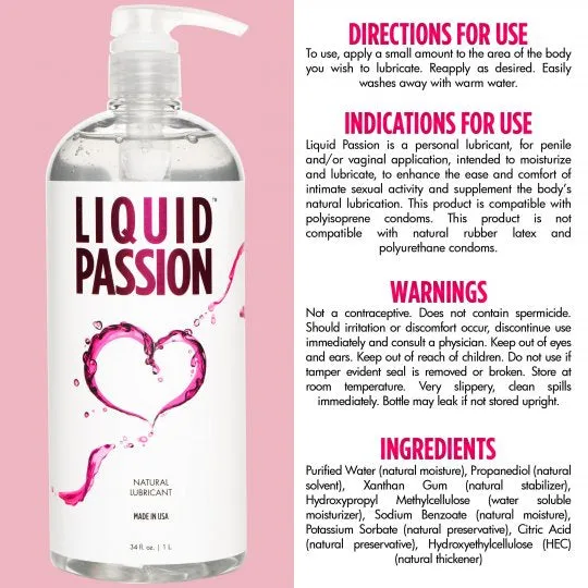 Passion Lubes Sexual Health Wellbeing Liquid Passion Natural Lubricant 34oz