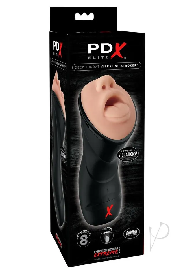 PDX Elite Rechargeable Deep Throat Vibrating Masturbator Mouth VanillaBlack Pdx Elite Male Sex Toys PDX Elite Rechargeable Deep Throat Vibrating Masturbator Mouth VanillaBlack Pdx Elite Male Sex Toys