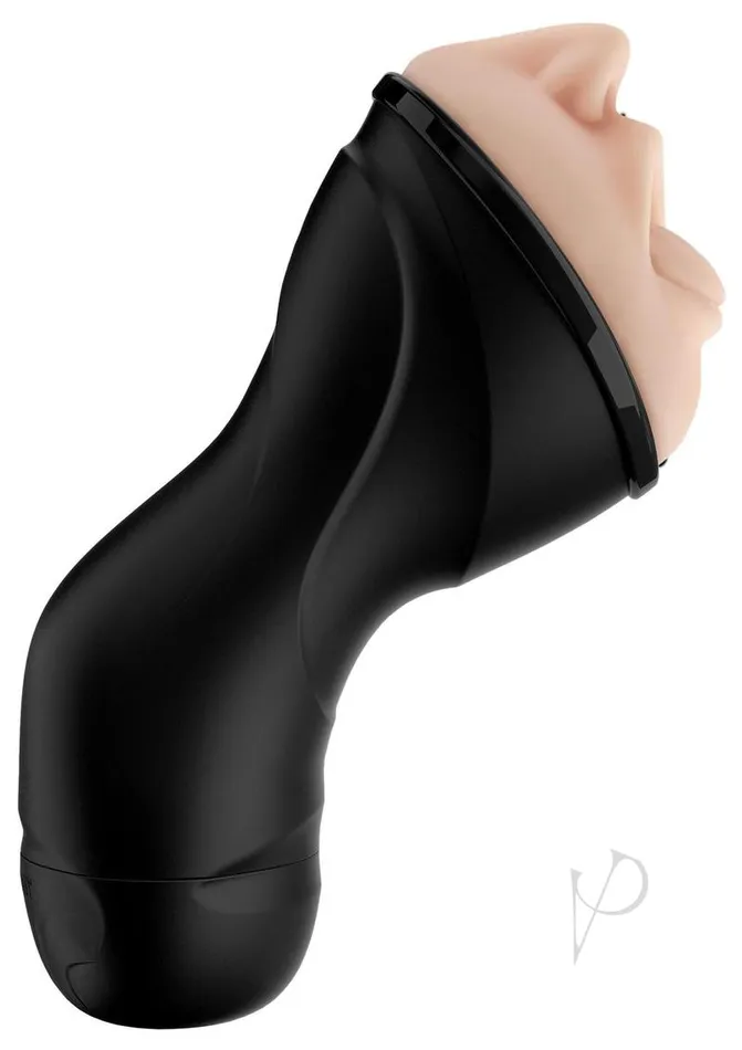 PDX Elite Rechargeable Deep Throat Vibrating Masturbator Mouth VanillaBlack Pdx Elite Male Sex Toys