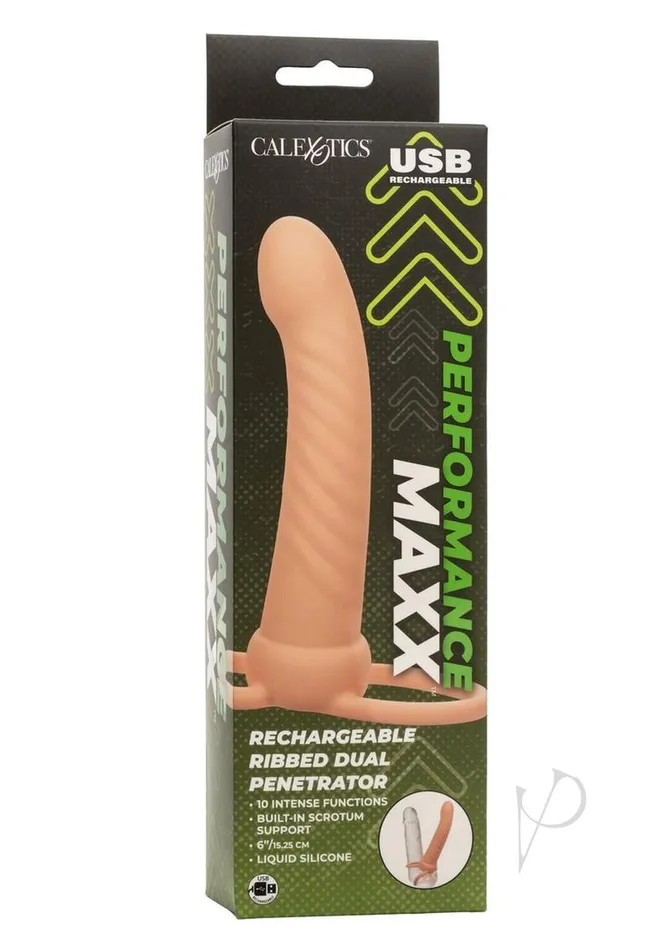 Performance Maxx Rechargeable Silicone Ribbed Dual Penetrator Extender Vanilla Performance Maxx Female Sex Toys Performance Maxx Rechargeable Silicone Ribbed Dual Penetrator Extender Vanilla Performance Maxx Female Sex Toys