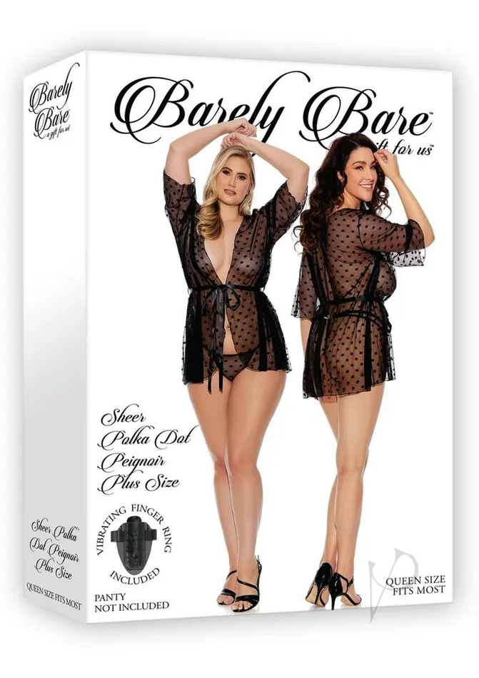 Plus Size Barely Bare Barely Bare Sheer Polka Dot Robe Plus Size Black