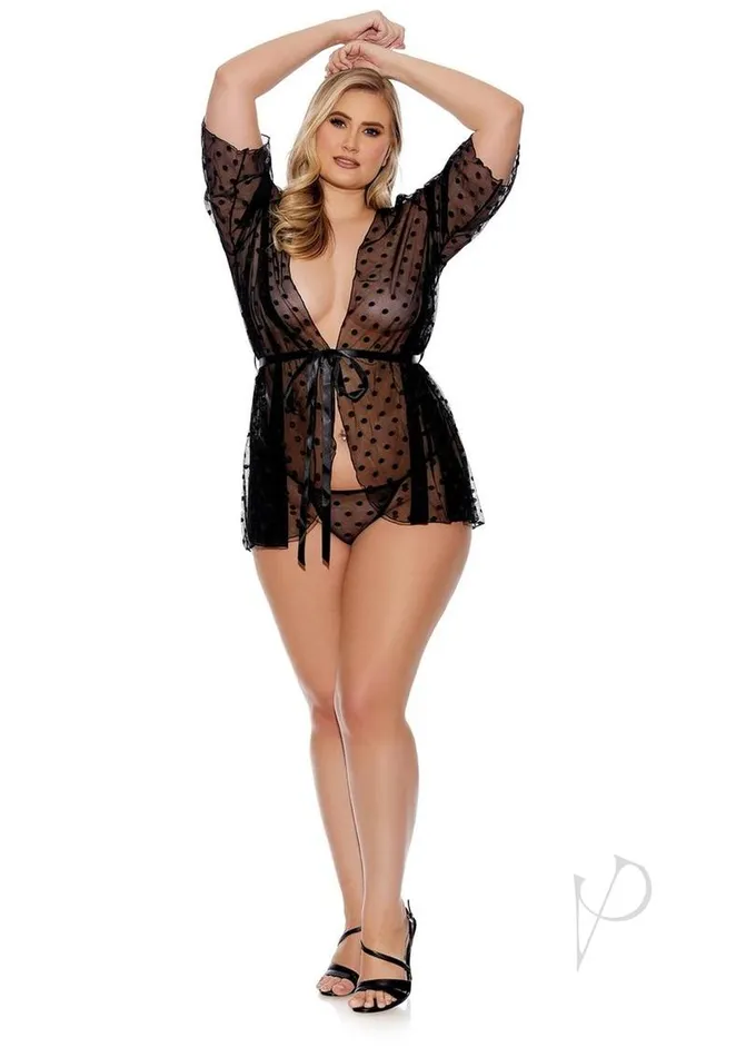 Plus Size Barely Bare Barely Bare Sheer Polka Dot Robe Plus Size Black