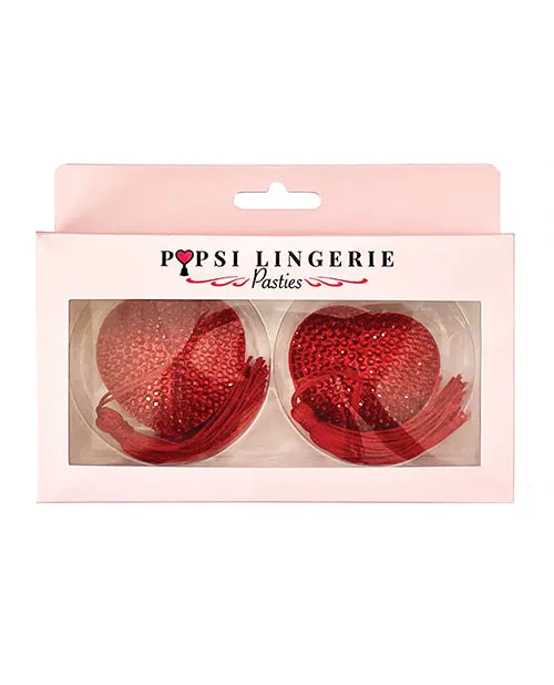 Popsi Lingerie Vibrators Diamond Reuseable Tassel Pasties Red OS Popsi Lingerie Vibrators Diamond Reuseable Tassel Pasties Red OS