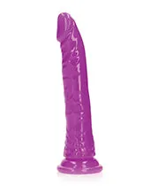 RealRock Slim Glow in the Dark Dildo with Suction Cup 9in Purple Real Rock Female Sex Toys