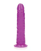 RealRock Slim Glow in the Dark Dildo with Suction Cup 9in Purple Real Rock Female Sex Toys