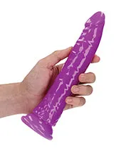 RealRock Slim Glow in the Dark Dildo with Suction Cup 9in Purple Real Rock Female Sex Toys