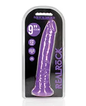 RealRock Slim Glow in the Dark Dildo with Suction Cup 9in Purple Real Rock Female Sex Toys