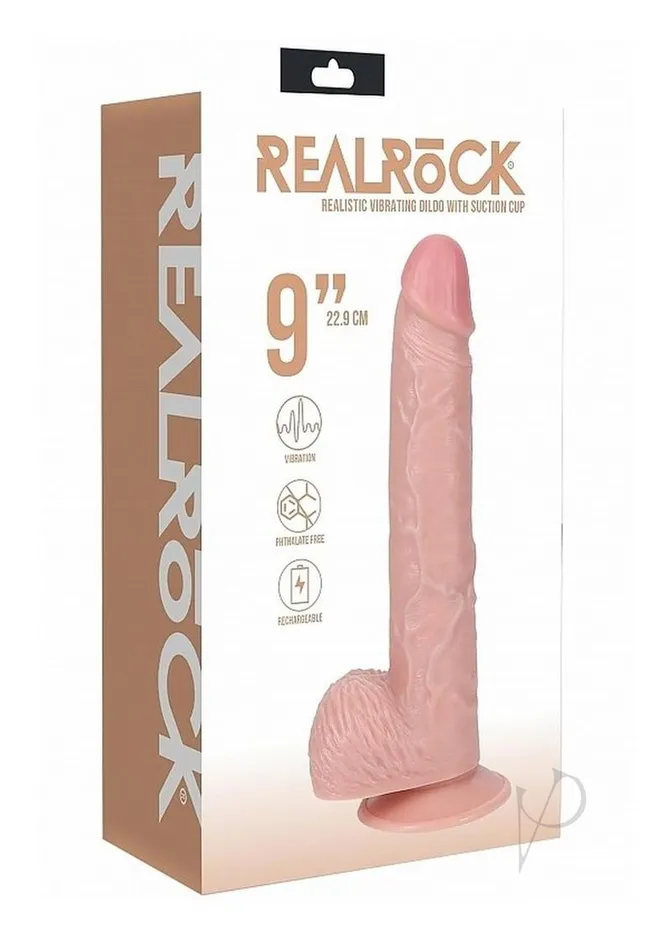 RealRock Vibrating Cock with Balls 9in Vanilla Real Rock Female Sex Toys