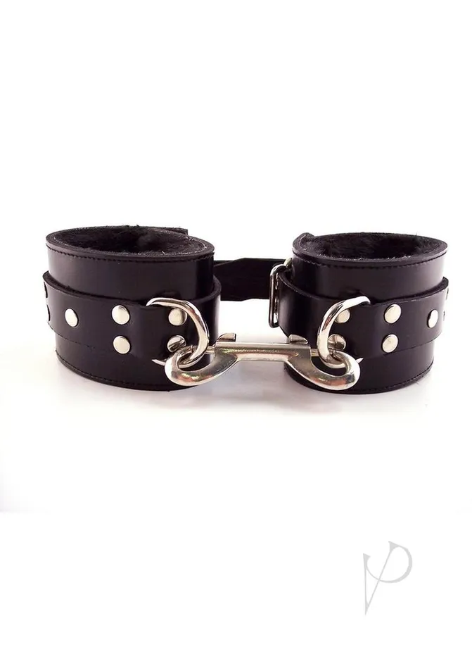 Restraints Rouge Leather Wrist Cuffs with Faux Fur Lining Black Rouge Restraints Rouge Leather Wrist Cuffs with Faux Fur Lining Black Rouge