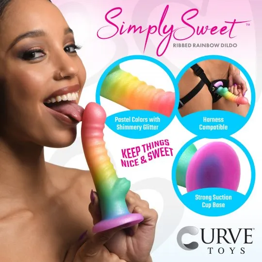 Ribbed Rainbow Silicone Dildo Simply Sweet Female Sex Toys