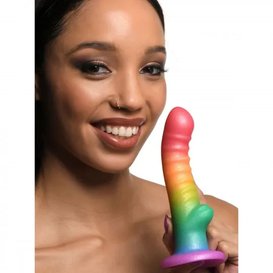 Ribbed Rainbow Silicone Dildo Simply Sweet Female Sex Toys