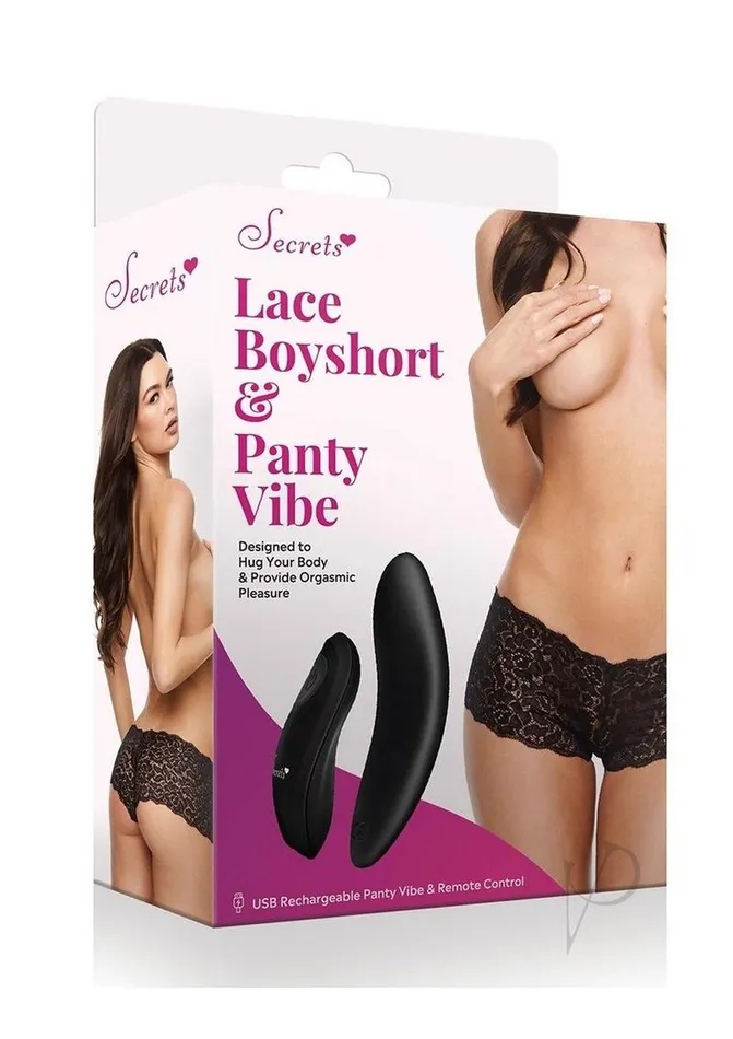 Secrets Lace Boyshort and Rechargeable Panty Vibe with Remote Control OS Black Secrets Female Sex Toys Secrets Lace Boyshort and Rechargeable Panty Vibe with Remote Control OS Black Secrets Female Sex Toys