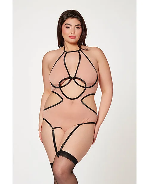 Seven Til Midnight Anal Mesh Cut Out Halter Teddy NudeBlack QN