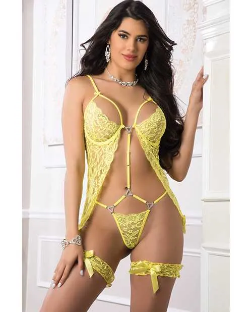 Sheer Lace Open Babydoll Teddy Lace Leg Garters Illumination Neon OS G World Hosiery Sheer Lace Open Babydoll Teddy Lace Leg Garters Illumination Neon OS G World Hosiery