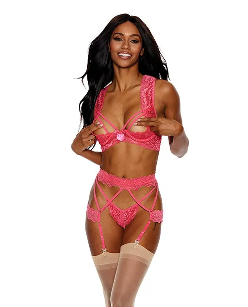 Showtime Couples Lace Underwire Peek a Boo Bra Garterbelt GString Coral XXL Showtime Couples Lace Underwire Peek a Boo Bra Garterbelt GString Coral XXL