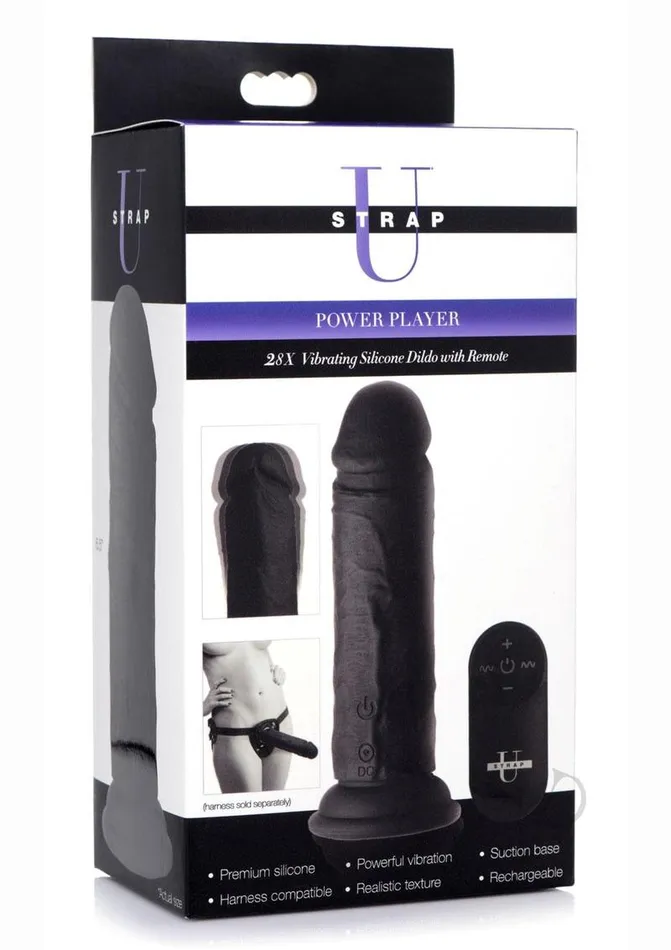 Strap U Power Player 28X Vibrating Silicone Rechargeable Dildo 65in With Remote Control Black Strap U Female Sex Toys Strap U Power Player 28X Vibrating Silicone Rechargeable Dildo 65in With Remote Control Black Strap U Female Sex Toys