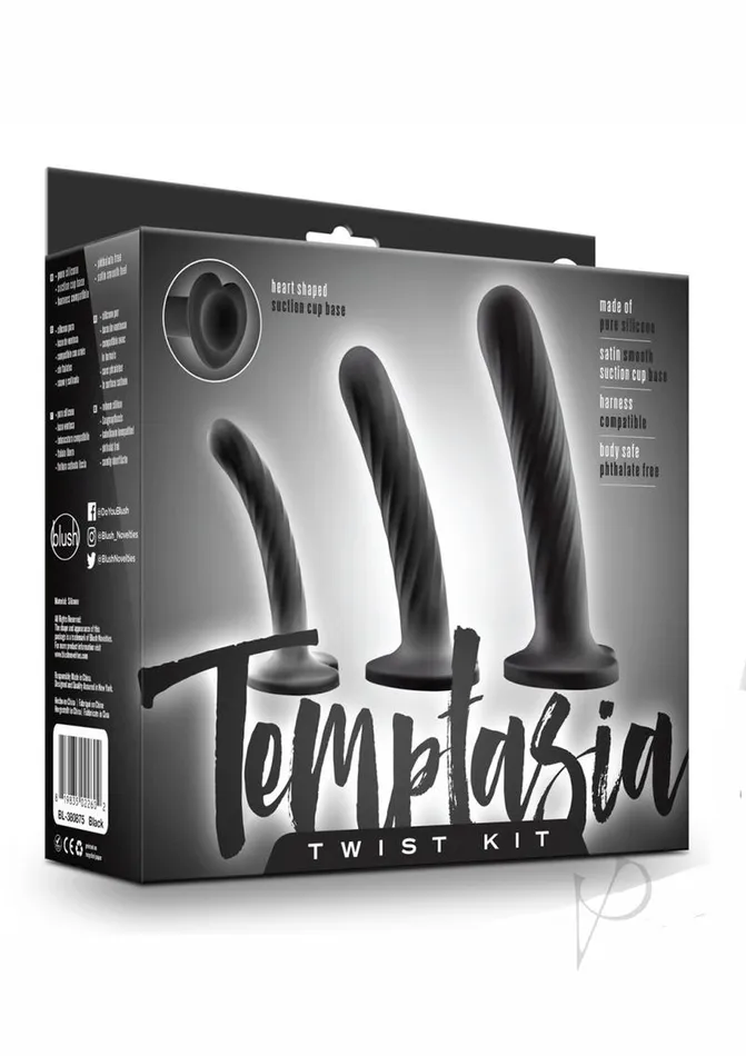 Temptasia Twist Silicone Dildo Kit Set of 3 Black Temptasia Anal