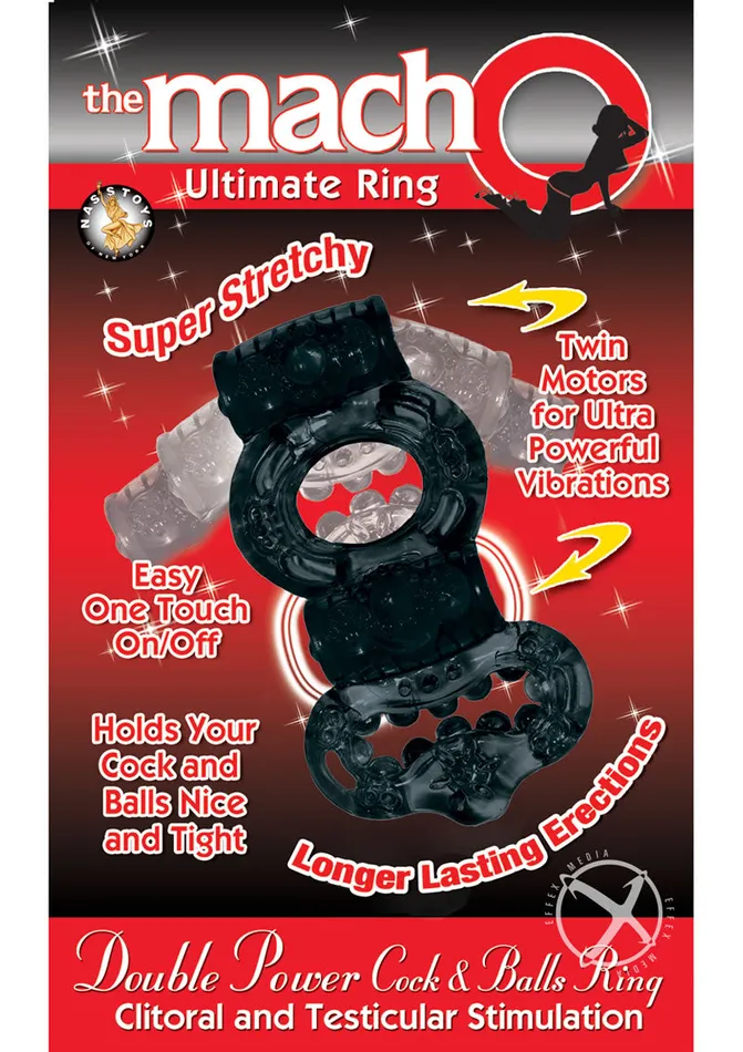 The MachO Ultimate Ring Double Power Cock and Ball Vibrating Cock Ring Black Macho Male Sex Toys The MachO Ultimate Ring Double Power Cock and Ball Vibrating Cock Ring Black Macho Male Sex Toys