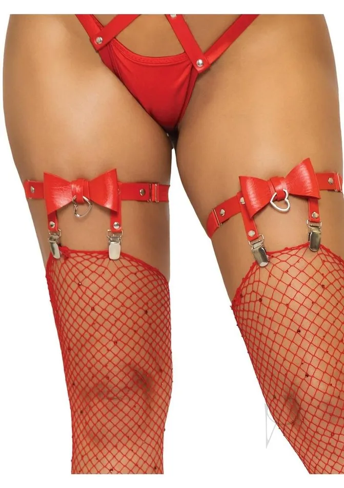Vegan Leather Thigh High Bow Garter with Adjustable Straps and Heart Ring Accent OS Red Leg Avenue Male Sex Toys Vegan Leather Thigh High Bow Garter with Adjustable Straps and Heart Ring Accent OS Red Leg Avenue Male Sex Toys