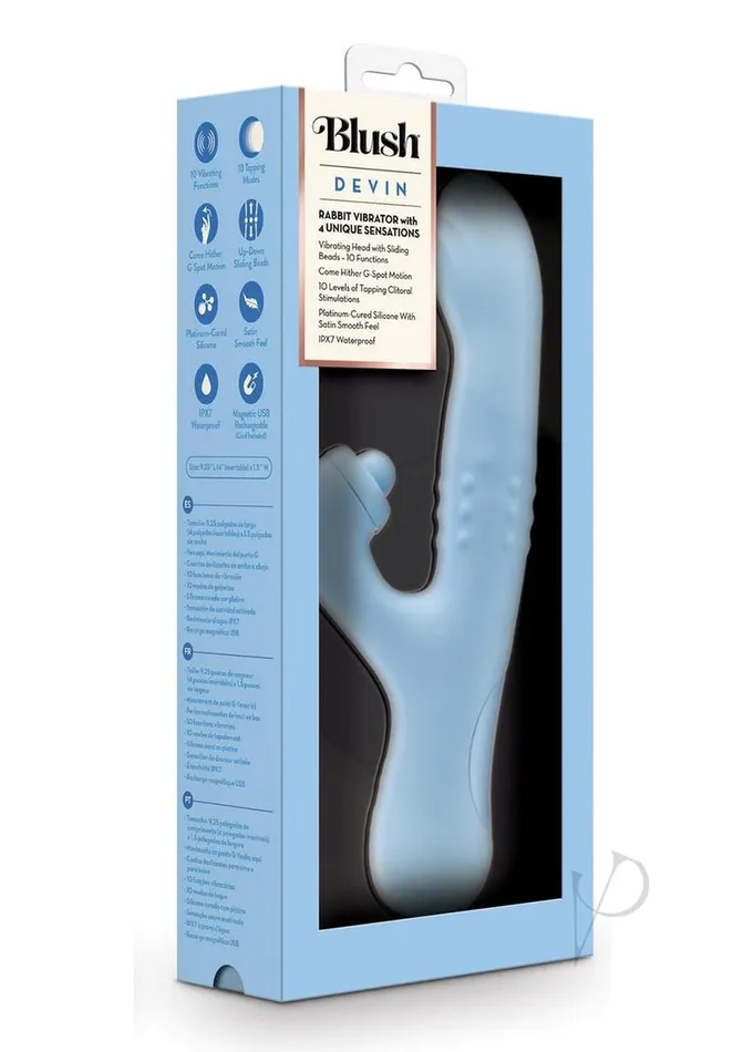 Vibrators Blush Blush Devin Rechargeable Silicone Rabbit Vibrator Blue