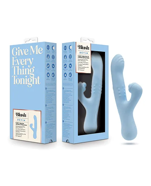 Vibrators Blush Blush Devin Rechargeable Silicone Rabbit Vibrator Blue Vibrators Blush Blush Devin Rechargeable Silicone Rabbit Vibrator Blue