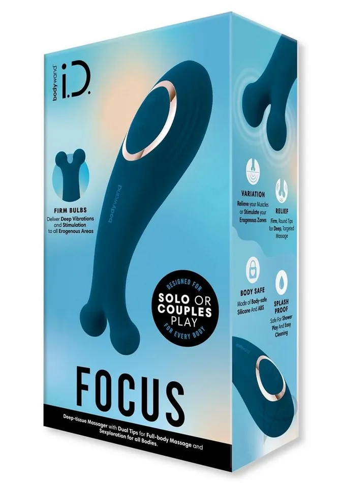 Vibrators Bodywand ID Focus Silicone Rechargeable Vibrator Blue Bodywand