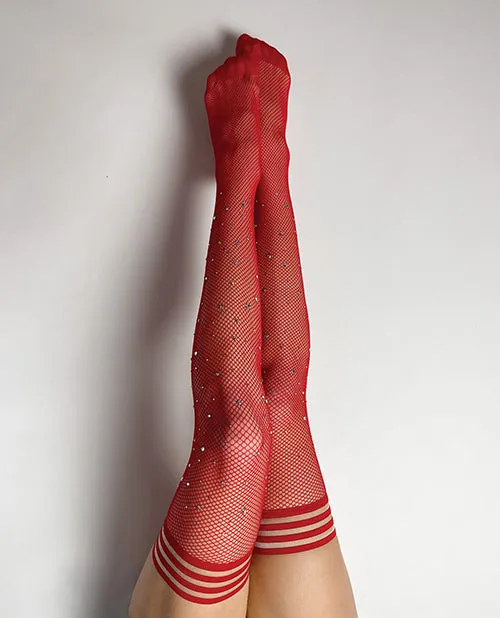 Vibrators Kixies Kixies Joely Fishnet Rhinestone Thigh High Red B