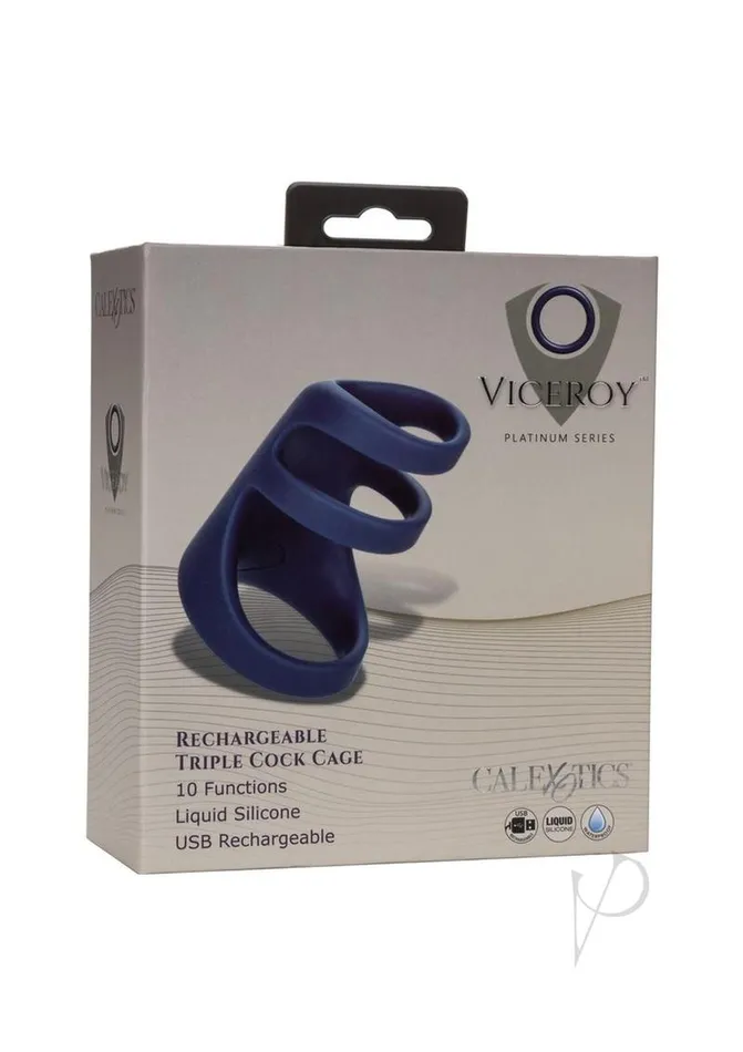 Viceroy Male Sex Toys Viceroy Silicone Rechargeable Triple Cock Cage Blue