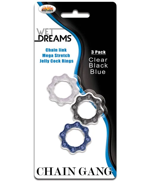 Wet Dreams Anal Wet Dreams Chain Gang Cock Rings 3 Each Per Pack ClearBlackBlue Wet Dreams Anal Wet Dreams Chain Gang Cock Rings 3 Each Per Pack ClearBlackBlue