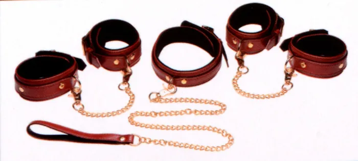6 Piece Burgundy Bondage Set Burgundy Cuffs Collar and Leash XR Brands Master Series Couples 6 Piece Burgundy Bondage Set Burgundy Cuffs Collar and Leash XR Brands Master Series Couples