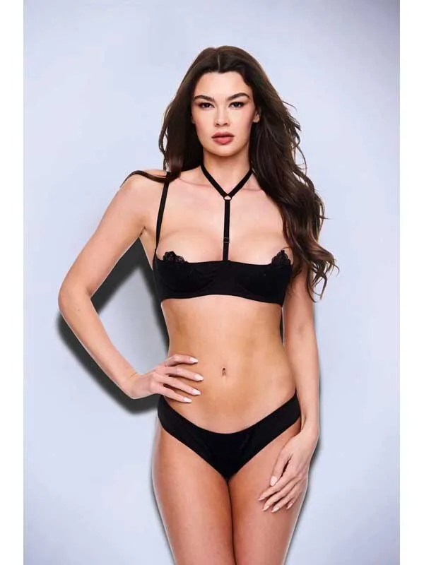 Baci Baci 2pc Sexy Quarter Cup Bra GString Set BlackSM BX Anal