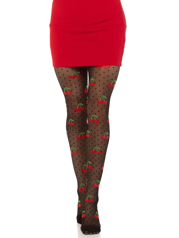 Bodystockings Playsuits Leg Avenue Polka Dot Cherry Tights One Size Black