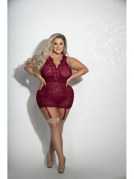 Couples Seven Til Midnight Two Piece Eyelash and Floral Lace Chemise And GString Set STM11282XWine3X4X H Couples Seven Til Midnight Two Piece Eyelash and Floral Lace Chemise And GString Set STM11282XWine3X4X H