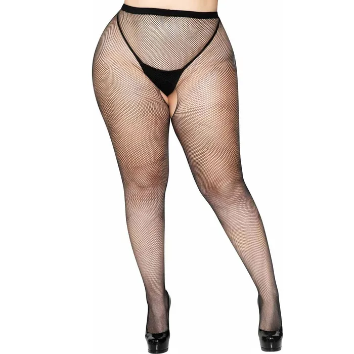 Crotchless Fishnet Pantyhose Queen Size Black Leg Avenue Anal