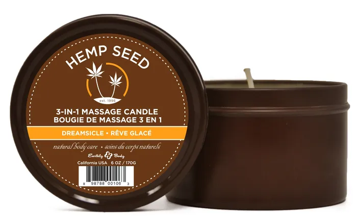 Earthly Body Couples Hemp Seed 3in1 Massage Candle Dreamsicle 6 Oz