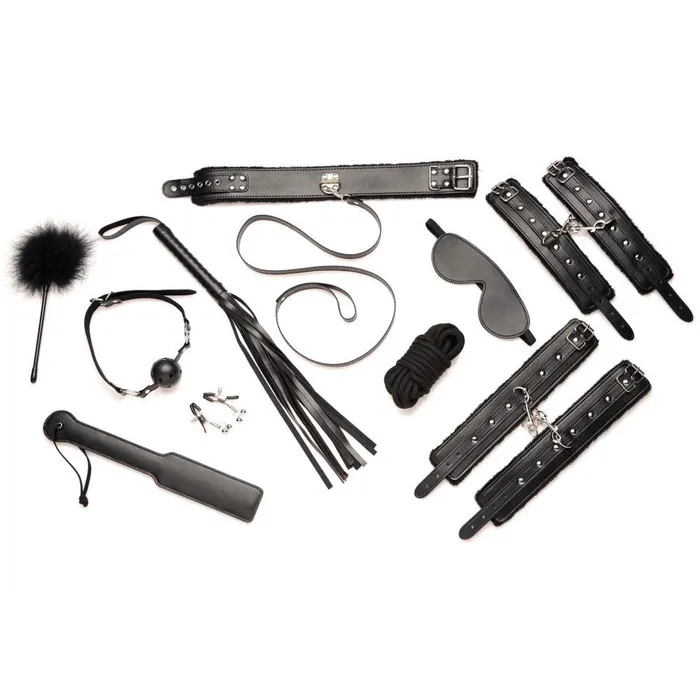 Hook Up 10 Piece Plush Bondage Set Black XR Brands Master Series Couples
