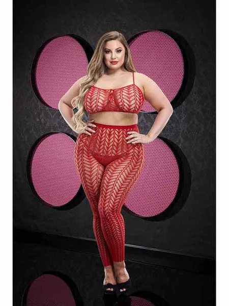 Jacquard Crop Top Pants Set Red OSX Lapdance Lingerie Anal