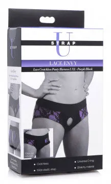 Lace Envy Crotchless Panty Harness SML XL Purple and Black LuvMyToyz Vibrators Lace Envy Crotchless Panty Harness SML XL Purple and Black LuvMyToyz Vibrators