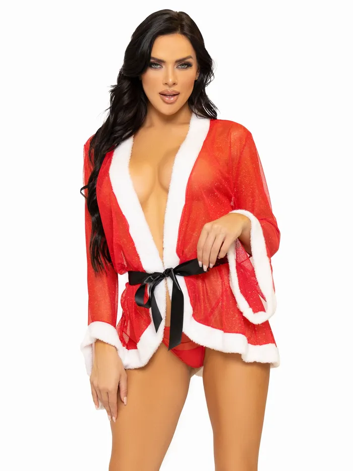 Leg Avenue Anal 3 Pc Santa Robe and GString Set Sm Red