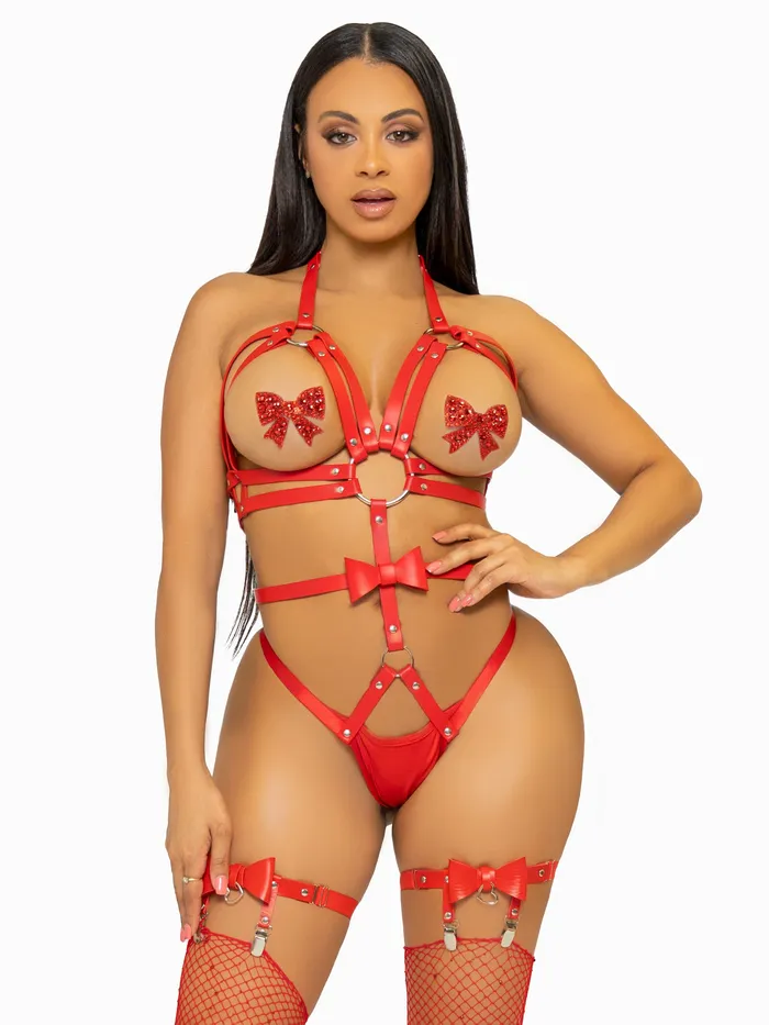 Leg Avenue Restraints Convertible Vegan Leather ORing Medium Red