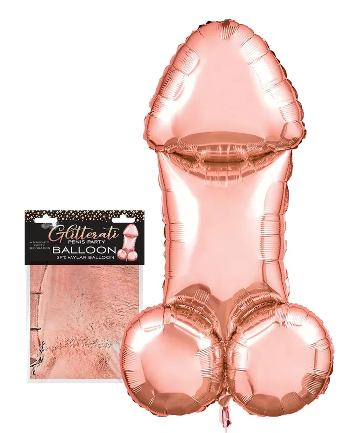 Little Genie Vibrators Glitterati Penis Party Balloon Rose Gold