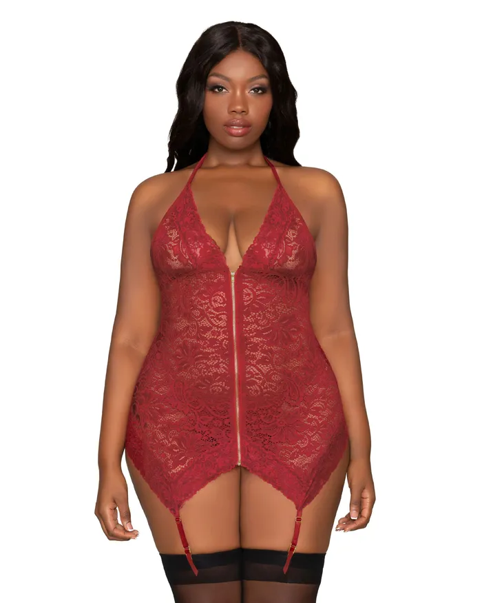Male Sex Toys Dreamgirl Garter Slip and GString Queen Size Garnet