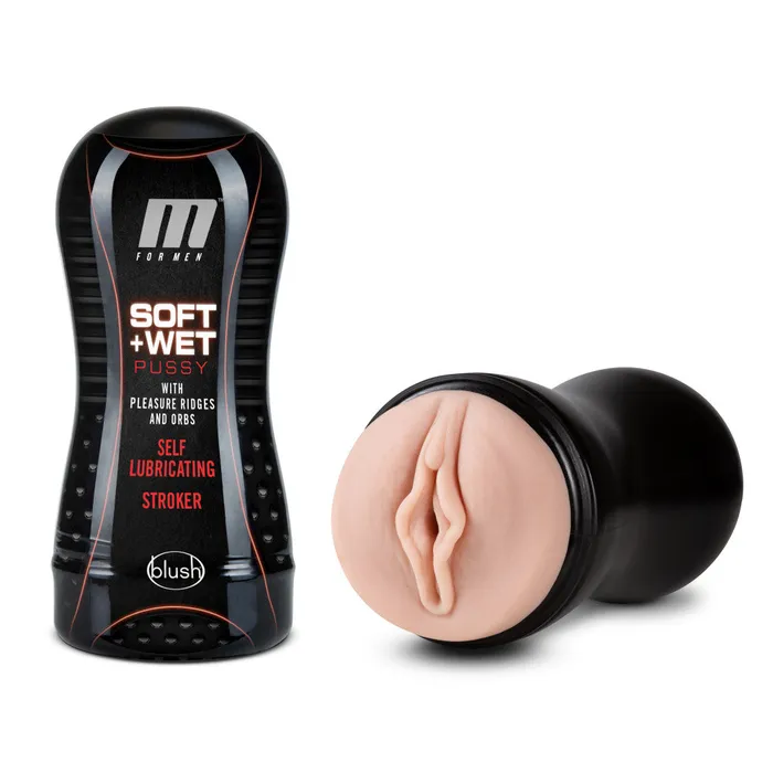 Male Sex Toys M for Men Soft and Wet Pussy With Pleasure Ridges and Orbs Self Lubricating Stroker Cup Vanilla Blush Novelties