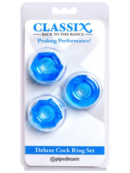 Male Sex Toys Pipedream Products Classix Deluxe Cock Ring Set Blue